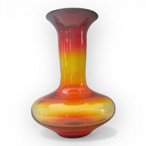 Vintage Blenko #3302 Tangerine Vase with Flared Mouth. Acid Stamped Blenko